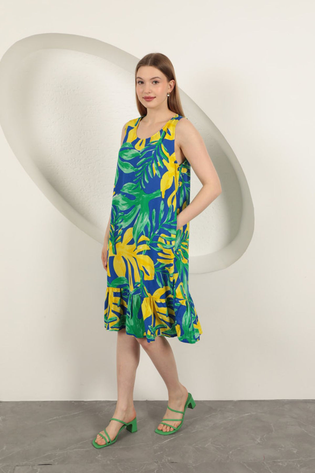 KKT Viscose Fabric Patterned Dress-Green - Milpitas