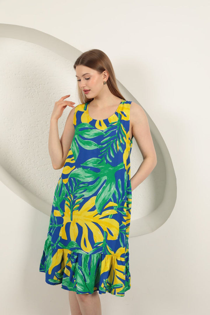 KKT Viscose Fabric Patterned Dress-Green - Milpitas
