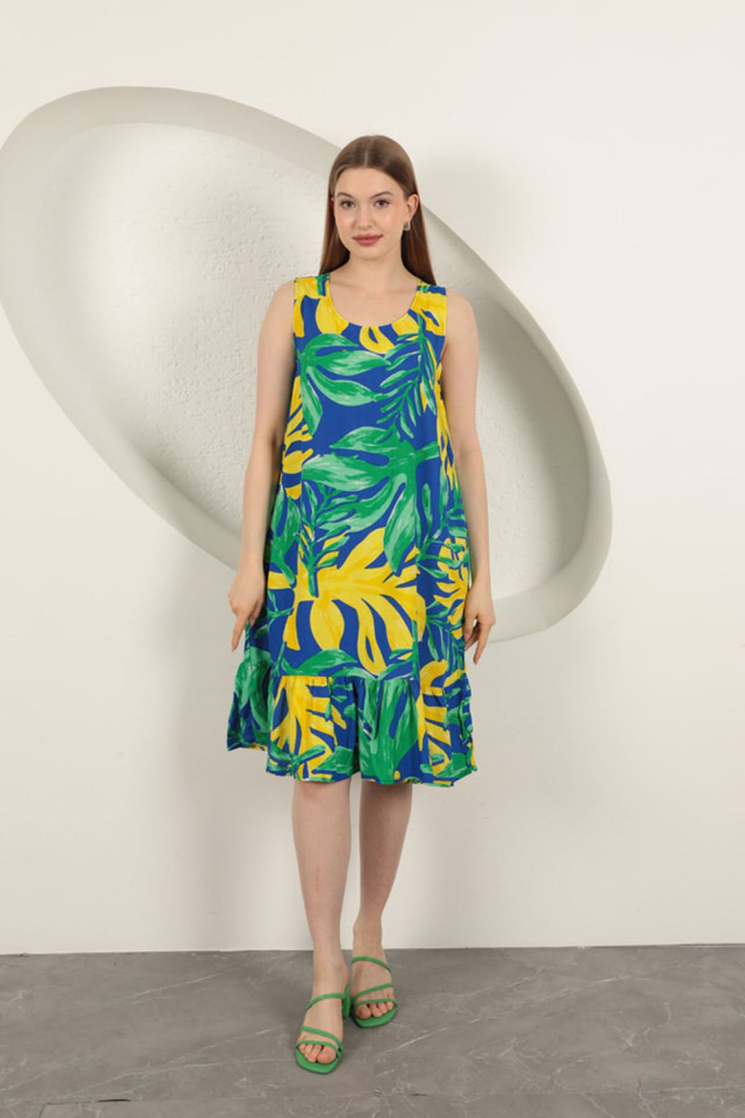 KKT Viscose Fabric Patterned Dress-Green - Milpitas