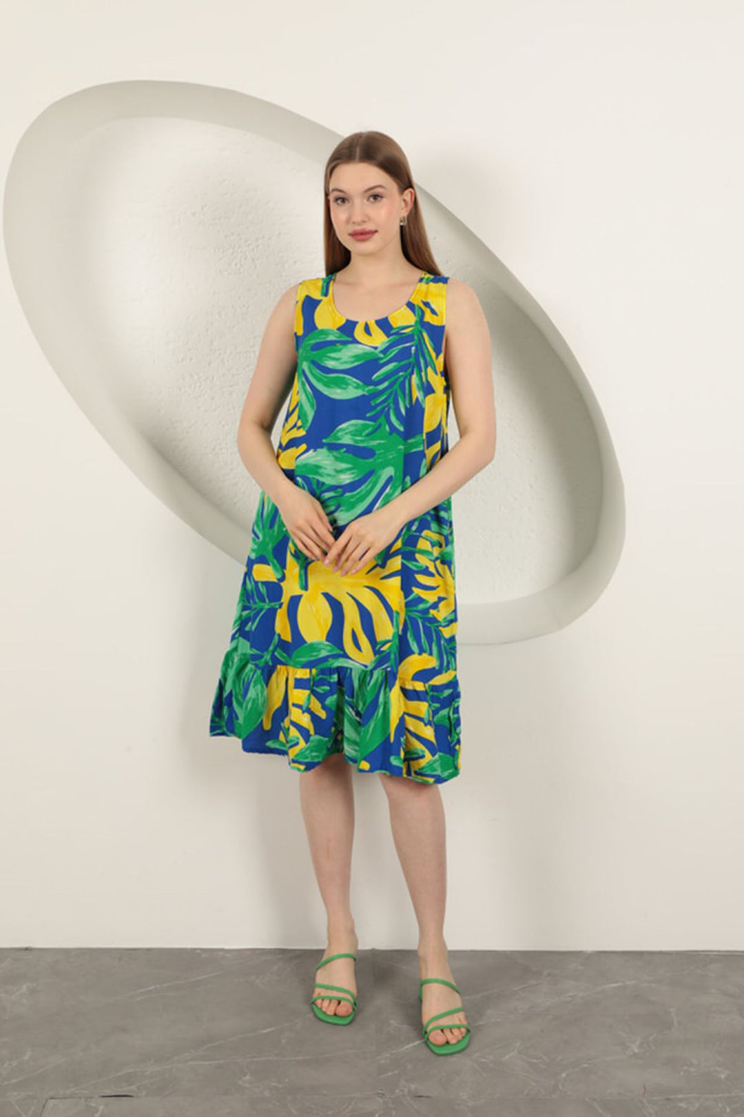 KKT Viscose Fabric Patterned Dress-Green - Milpitas