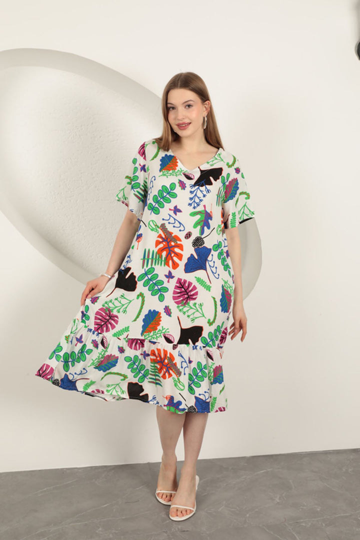 KKT Viscose Leaf Pattern Dress-Ecru - Orland Park