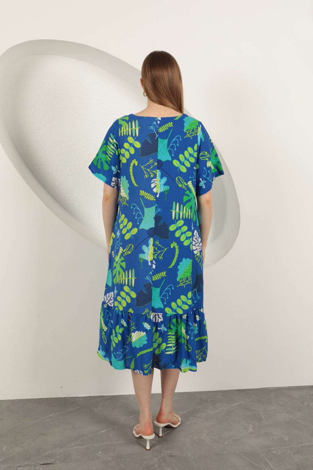 KKT Viscose Leaf Pattern Dress-Sax - Huntington Station