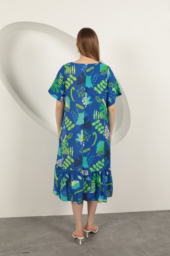 KKT Viscose Leaf Pattern Dress-Sax - Huntington Station