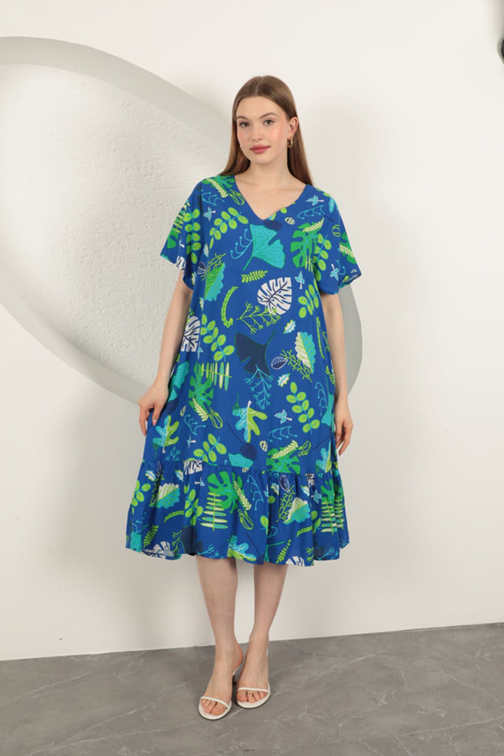 KKT Viscose Leaf Pattern Dress-Sax - Huntington Station