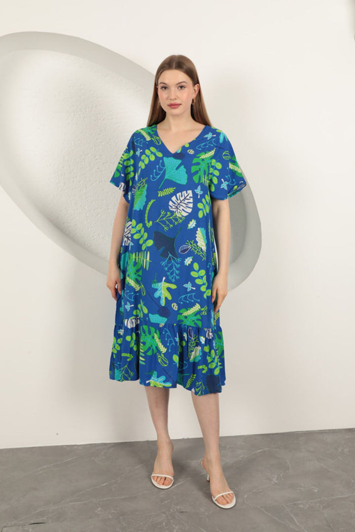 KKT Viscose Leaf Pattern Dress-Sax - Huntington Station