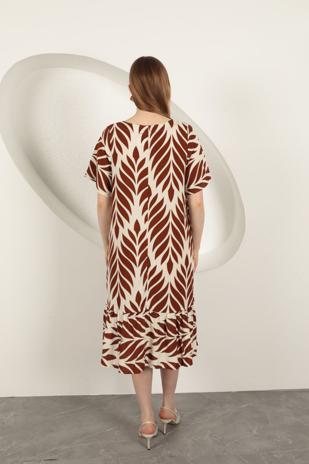 KKT Viscose Fabric Leaf Pattern Dress-Coffee - Beaverton