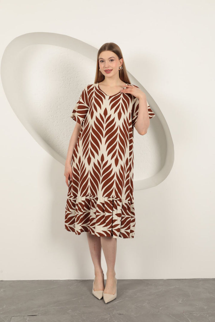 KKT Viscose Fabric Leaf Pattern Dress-Coffee - Beaverton