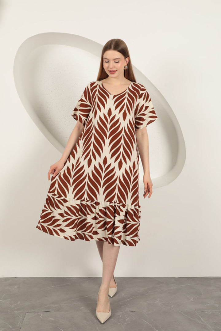 KKT Viscose Fabric Leaf Pattern Dress-Coffee - Beaverton