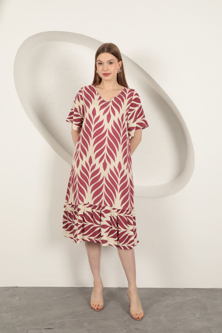 KKT Viscose Fabric Leaf Pattern Dress-Plum - Des Moines