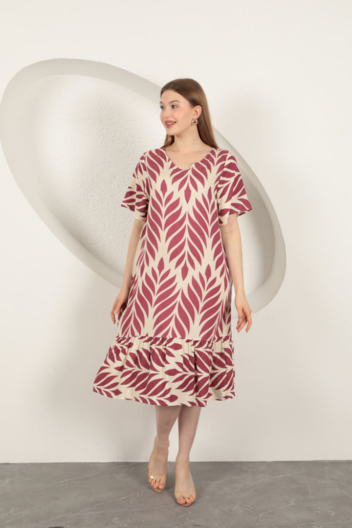 KKT Viscose Fabric Leaf Pattern Dress-Plum - Des Moines
