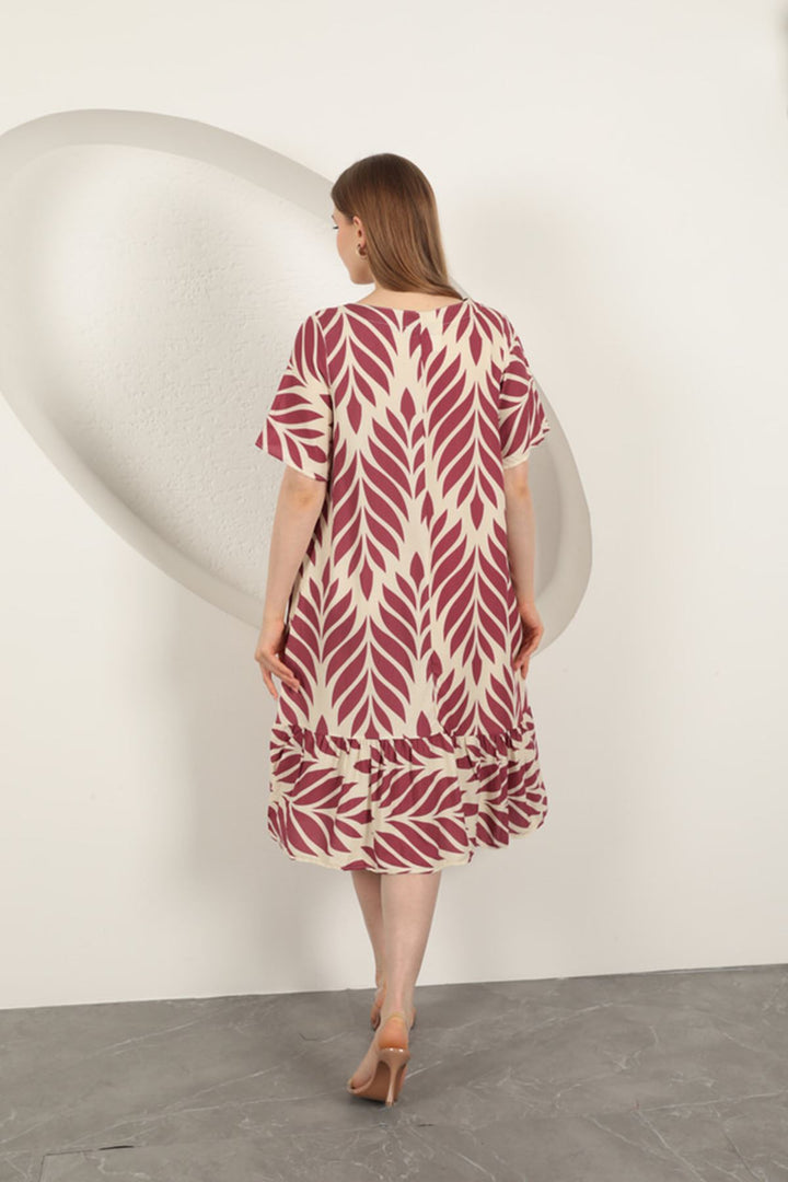 KKT Viscose Fabric Leaf Pattern Dress-Plum - Des Moines