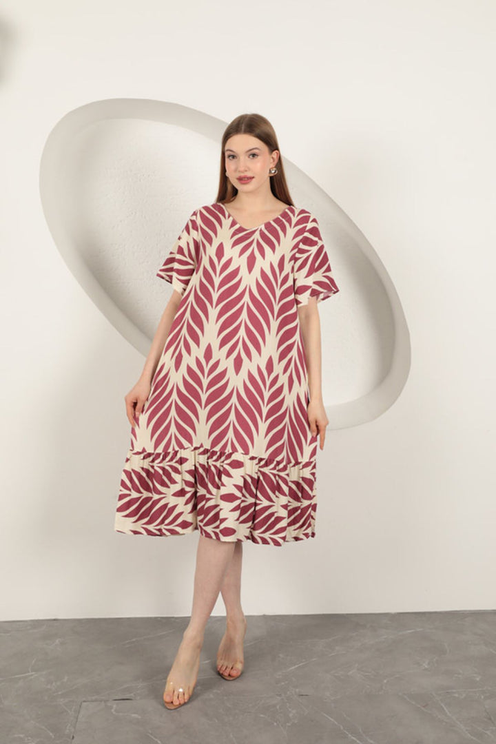KKT Viscose Fabric Leaf Pattern Dress-Plum - Des Moines