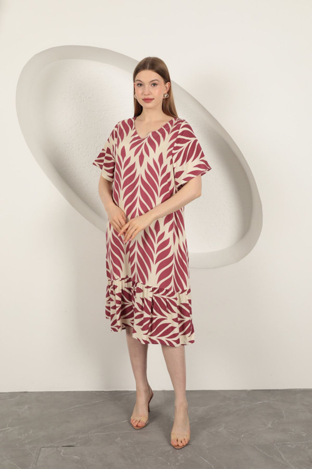KKT Viscose Fabric Leaf Pattern Dress-Plum - Des Moines