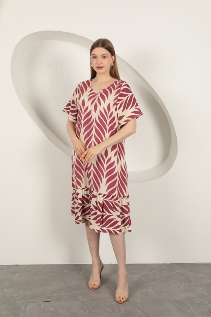 KKT Viscose Fabric Leaf Pattern Dress-Plum - Des Moines