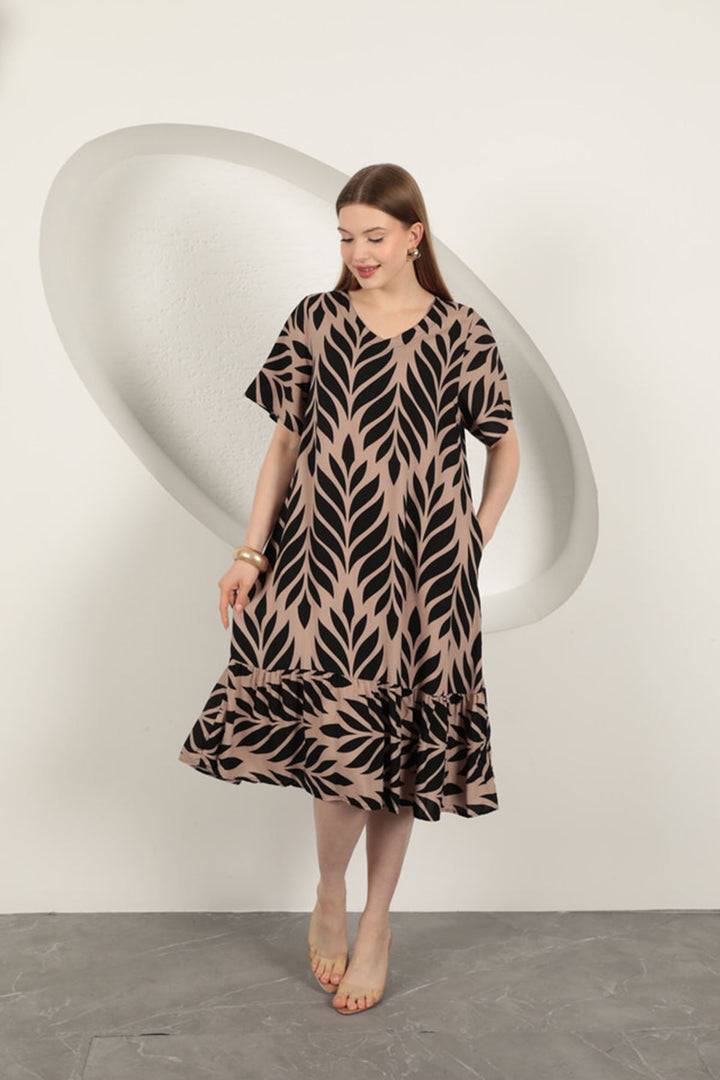 KKT Viscose Fabric Leaf Pattern Dress-Black - Annapolis