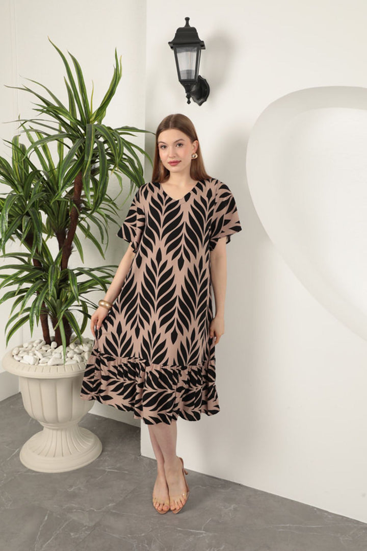 KKT Viscose Fabric Leaf Pattern Dress-Black - Annapolis