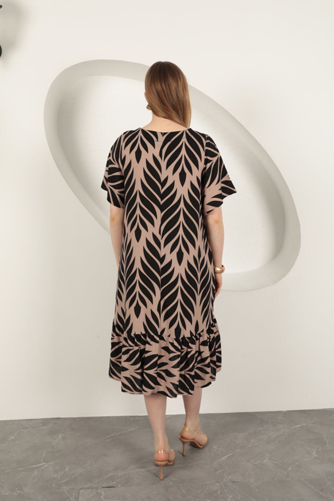 KKT Viscose Fabric Leaf Pattern Dress-Black - Annapolis