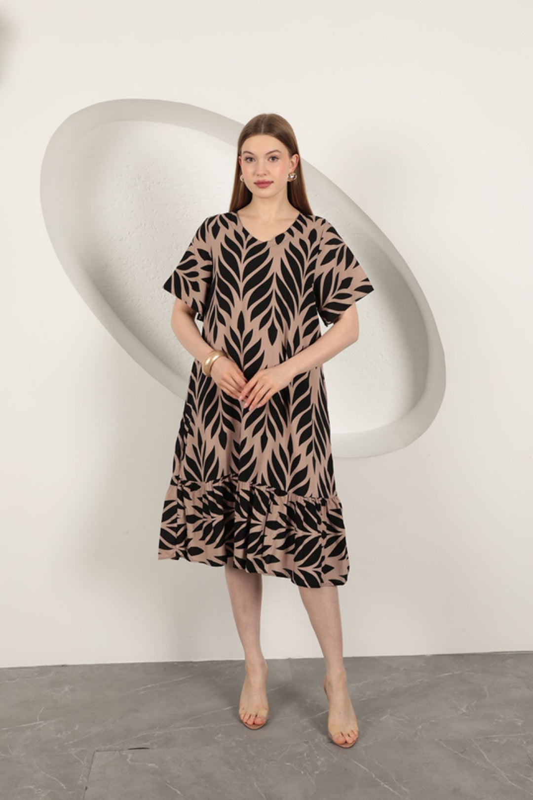 KKT Viscose Fabric Leaf Pattern Dress-Black - Annapolis