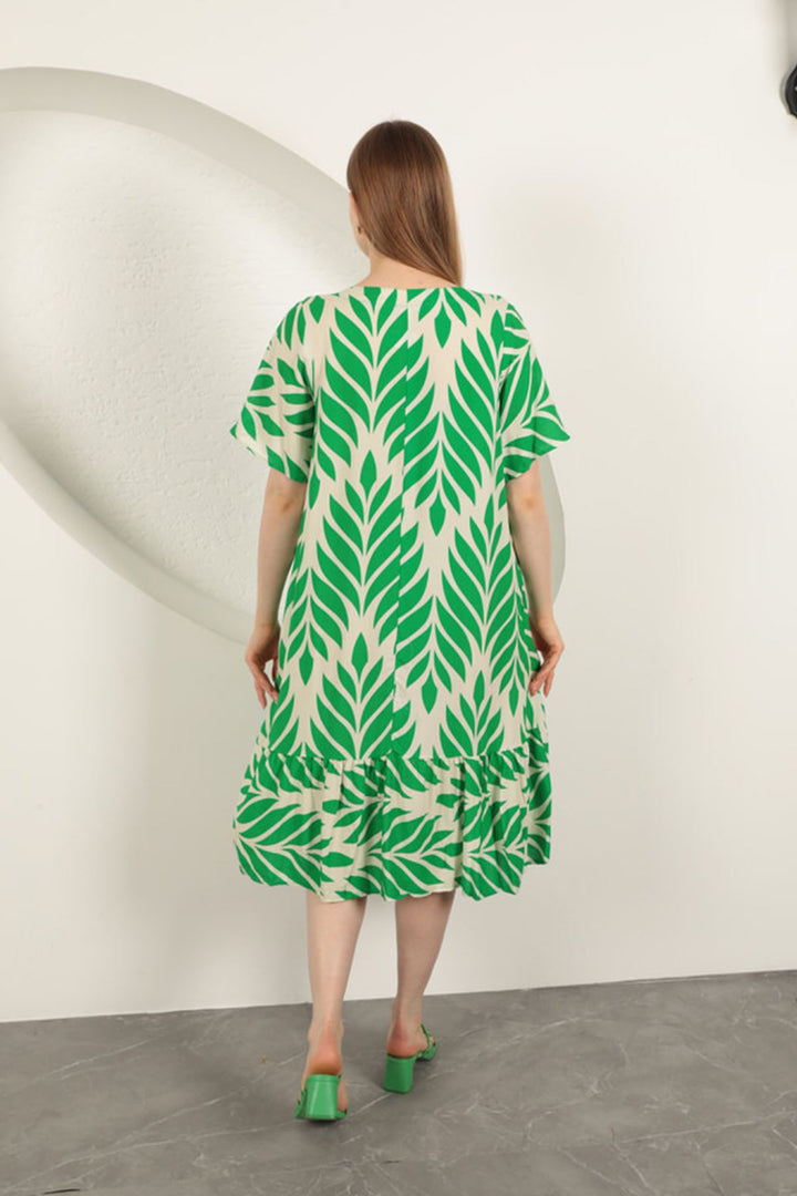 KKT Viscose Fabric Leaf Pattern Dress-Green - Levittown