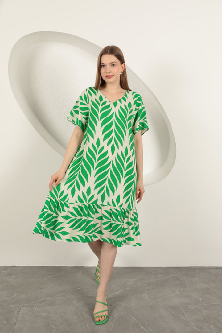 KKT Viscose Fabric Leaf Pattern Dress-Green - Levittown