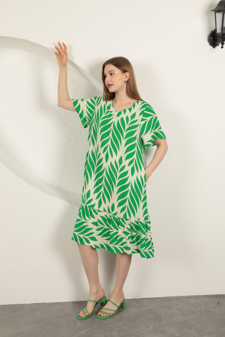 KKT Viscose Fabric Leaf Pattern Dress-Green - Levittown