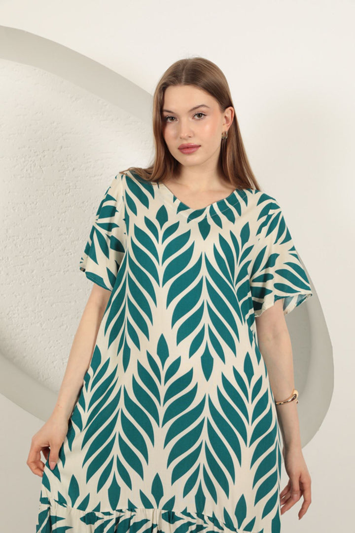 KKT Viscose Fabric Leaf Pattern Dress-Emerald Green - Torrente
