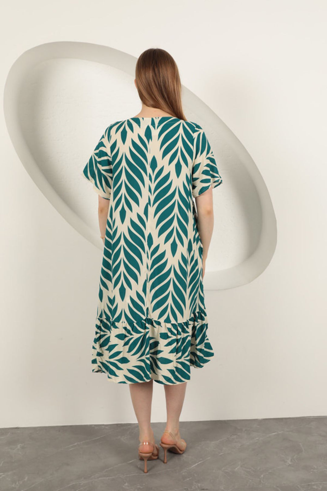 KKT Viscose Fabric Leaf Pattern Dress-Emerald Green - Torrente