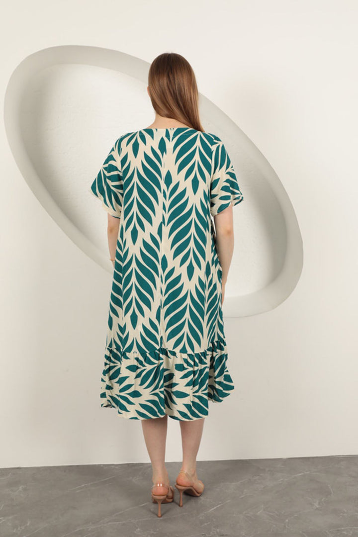 KKT Viscose Fabric Leaf Pattern Dress-Emerald Green - Torrente