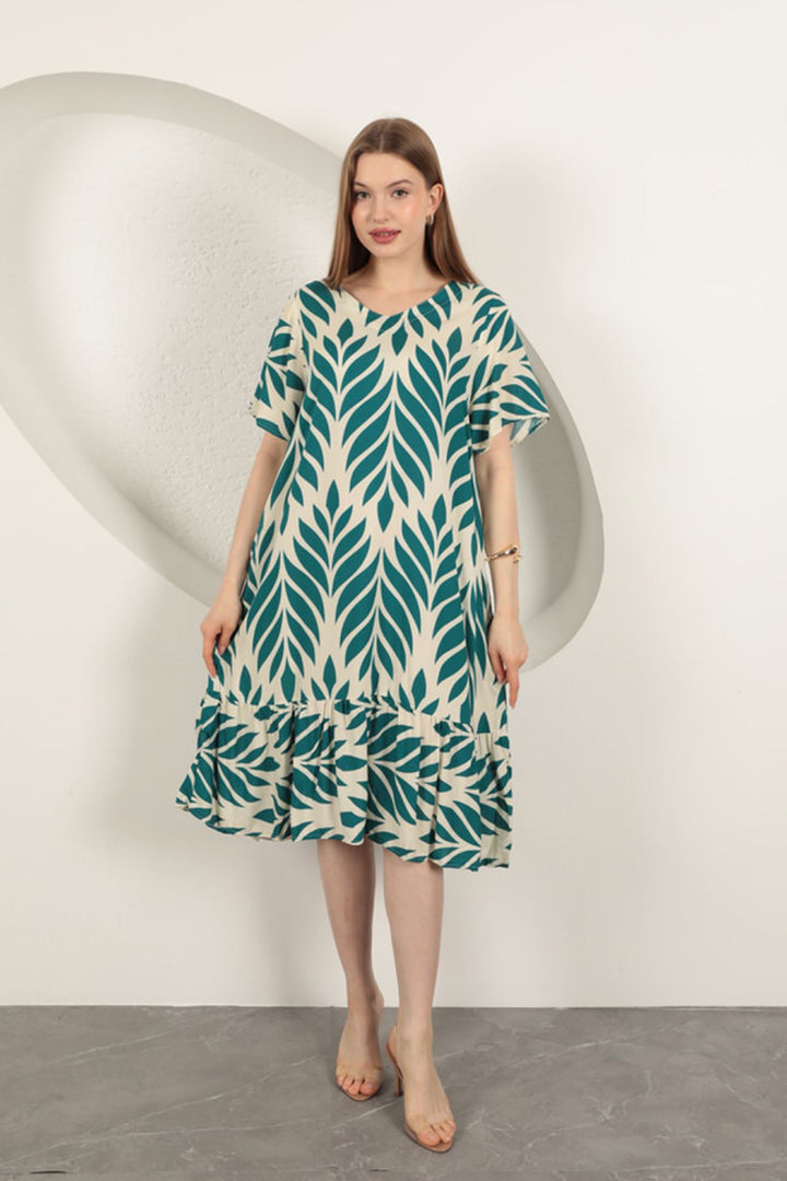 KKT Viscose Fabric Leaf Pattern Dress-Emerald Green - Torrente