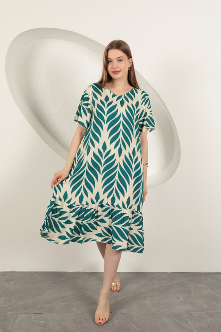 KKT Viscose Fabric Leaf Pattern Dress-Emerald Green - Torrente