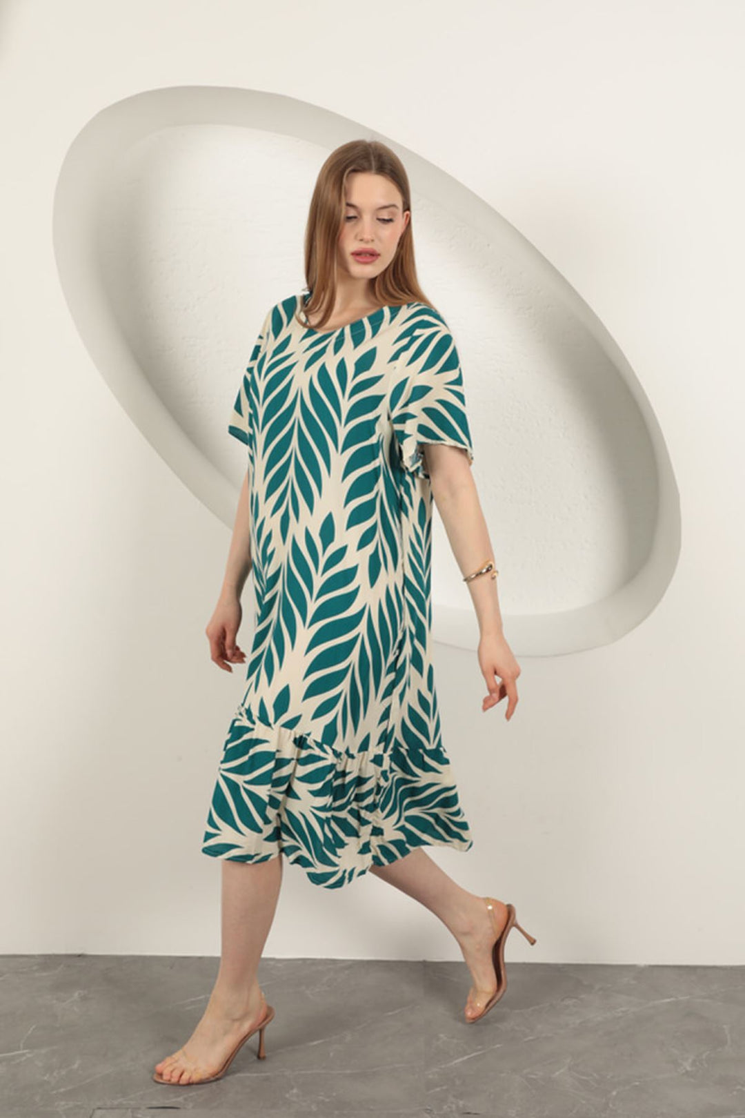 KKT Viscose Fabric Leaf Pattern Dress-Emerald Green - Torrente