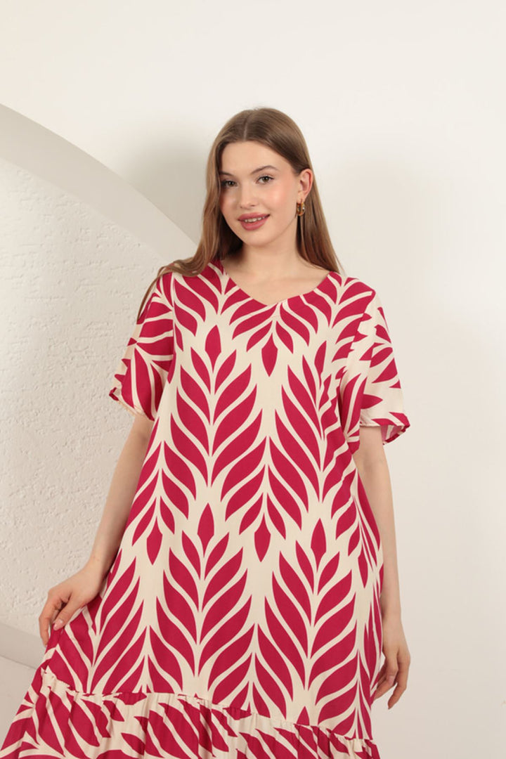 KKT Viscose Fabric Leaf Pattern Dress-Fuchsia - Linares