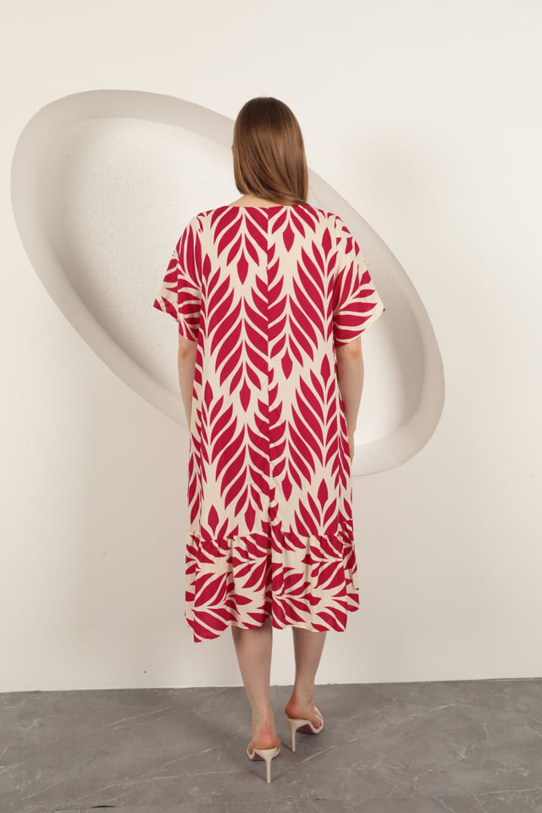 KKT Viscose Fabric Leaf Pattern Dress-Fuchsia - Linares