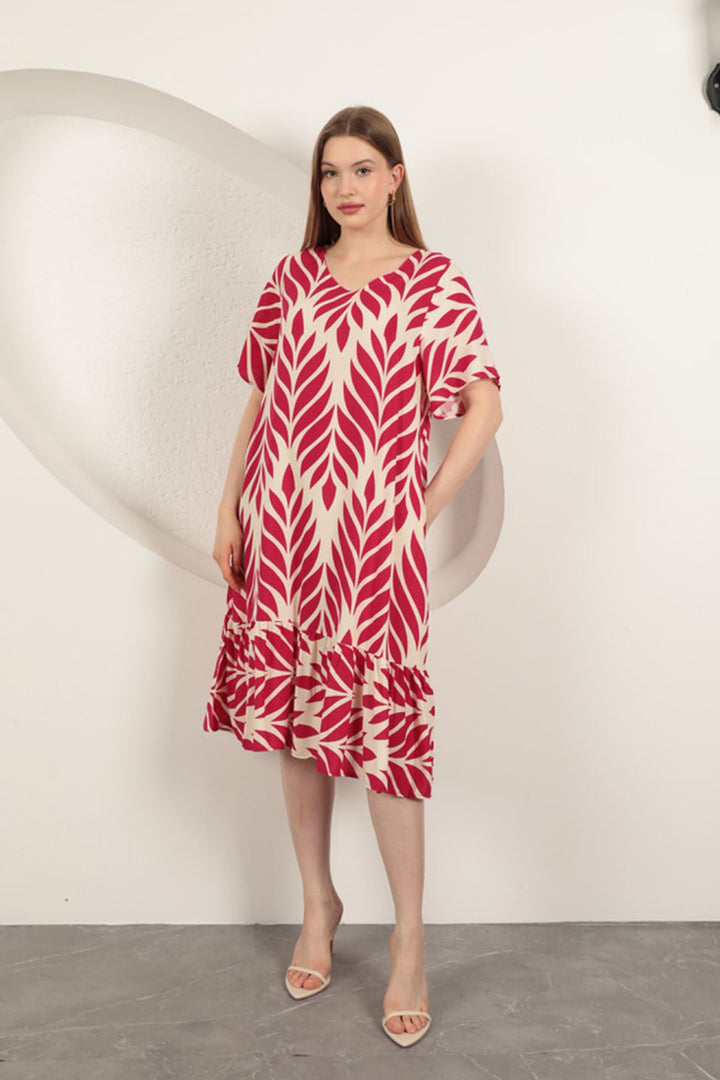 KKT Viscose Fabric Leaf Pattern Dress-Fuchsia - Linares