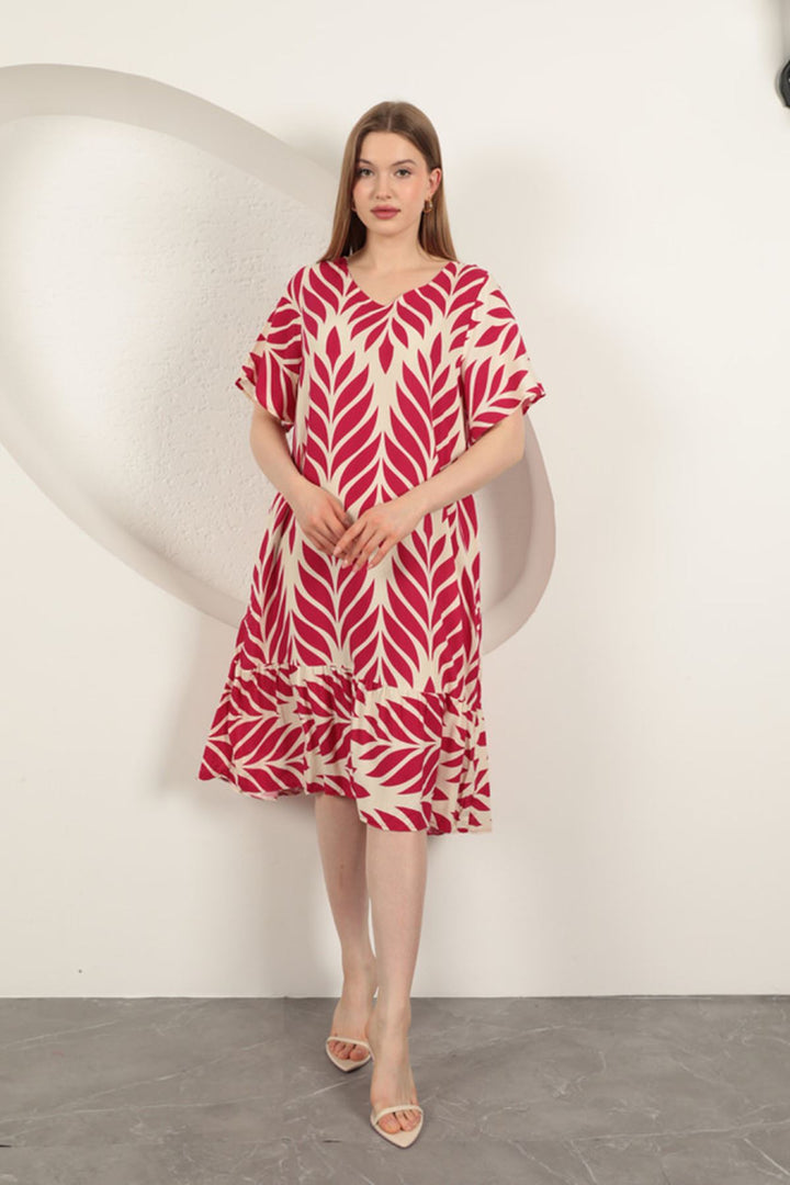 KKT Viscose Fabric Leaf Pattern Dress-Fuchsia - Linares