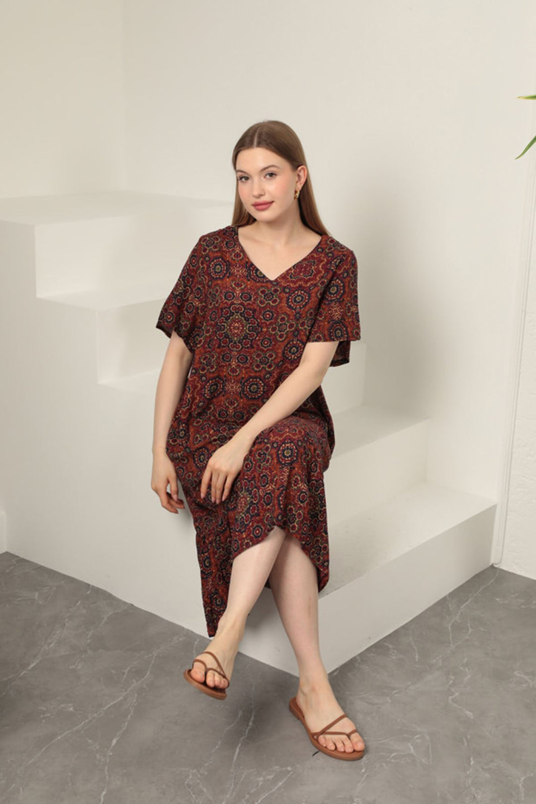 KKT Viscose Fabric Ethnic Dress-Red - Naples