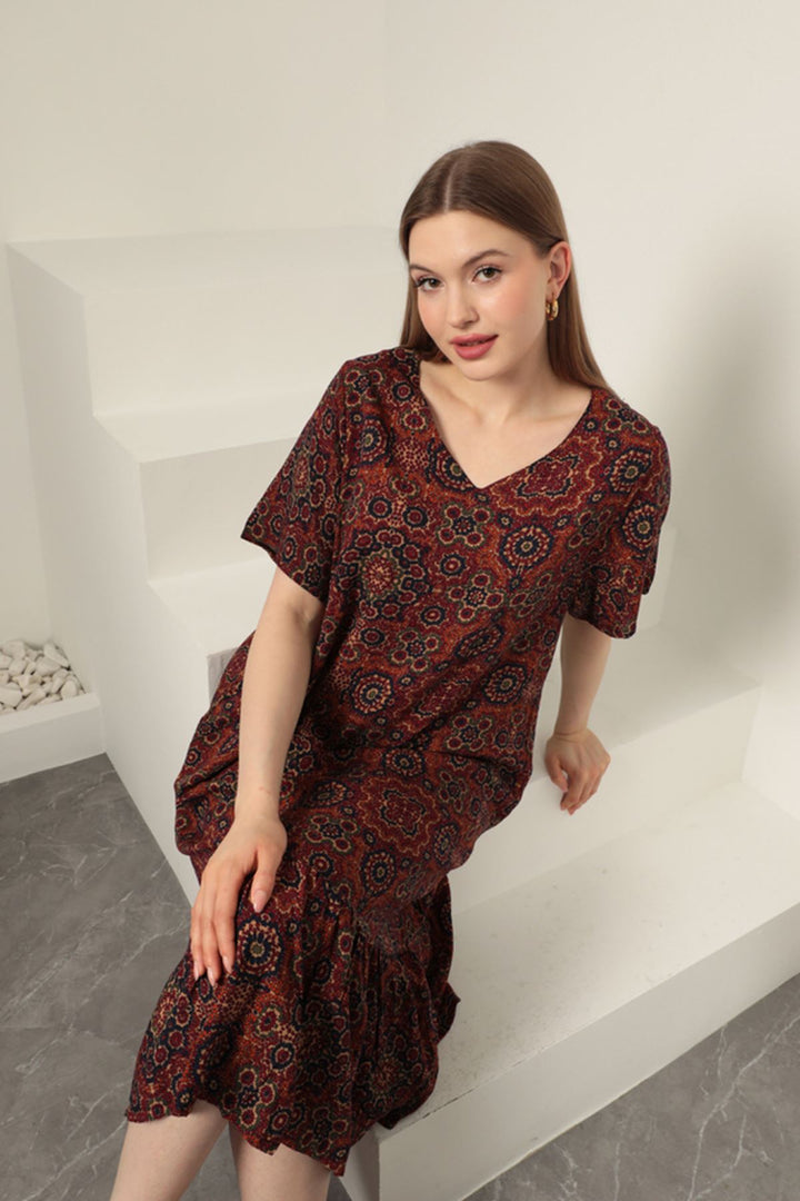 KKT Viscose Fabric Ethnic Dress-Red - Naples