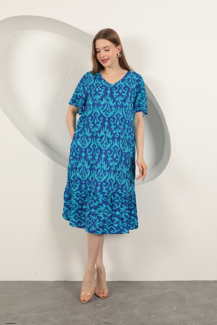KKT Viscose Fabric Patterned Dress-Sax - Federal Way