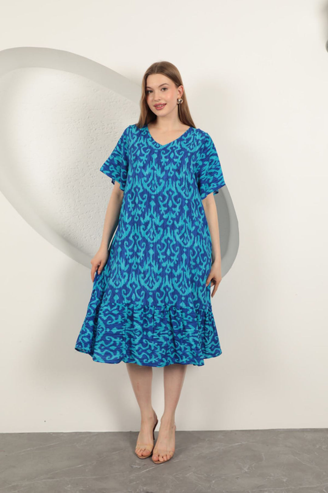 KKT Viscose Fabric Patterned Dress-Sax - Federal Way