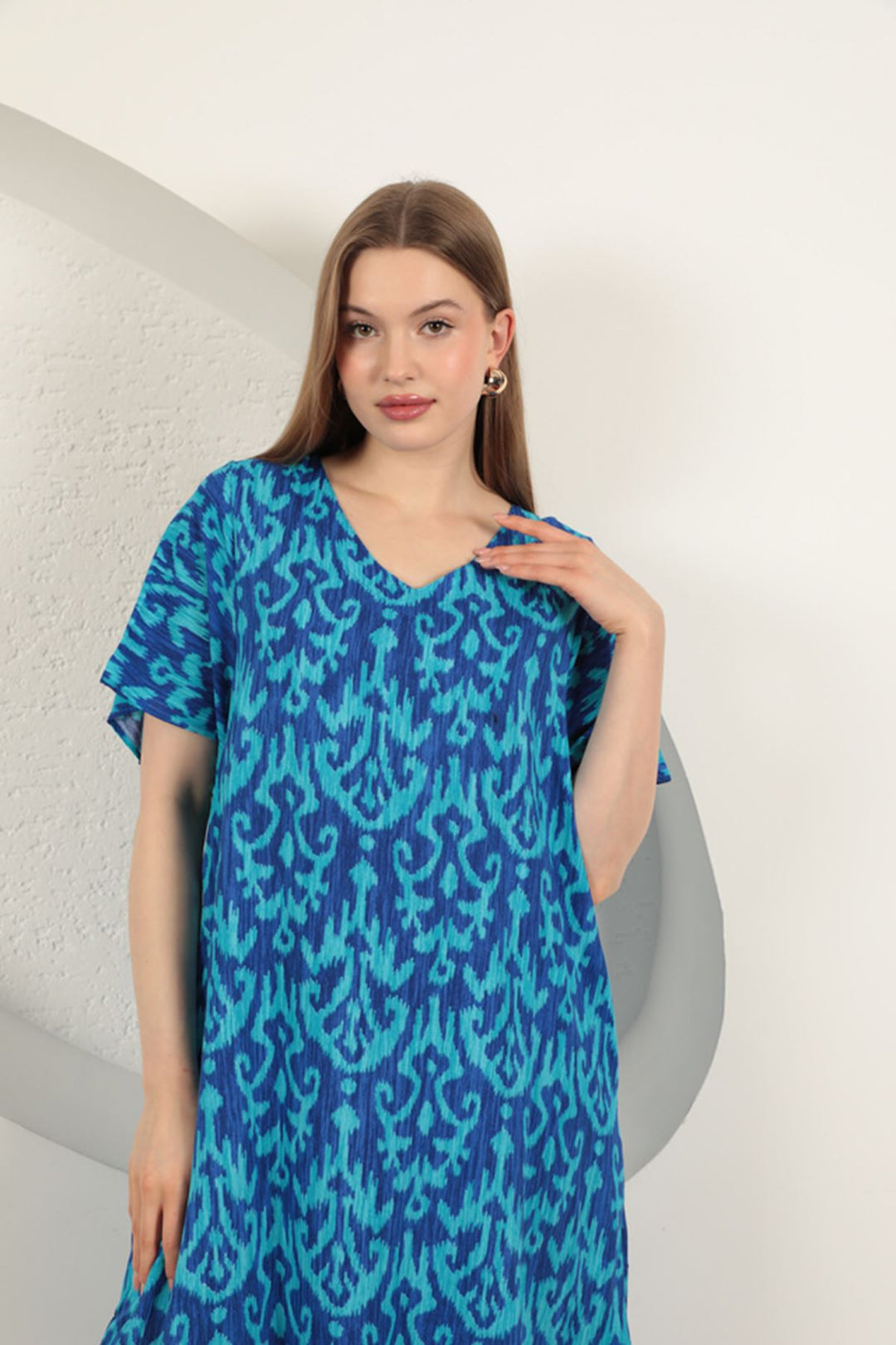 KKT Viscose Fabric Patterned Dress-Sax - Federal Way