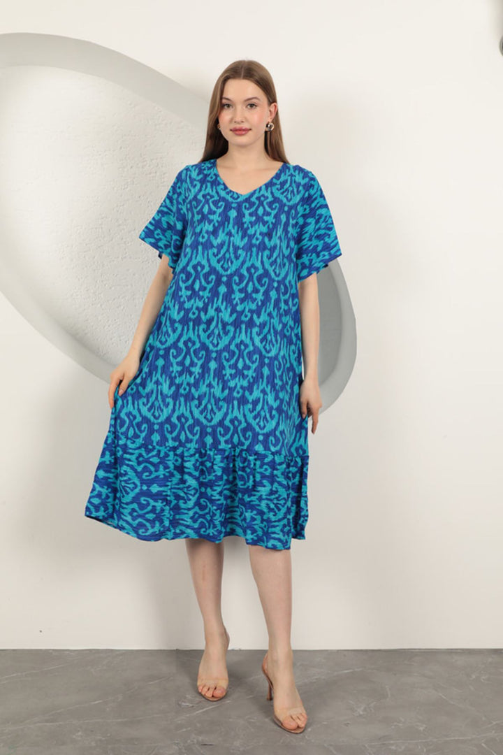 KKT Viscose Fabric Patterned Dress-Sax - Federal Way