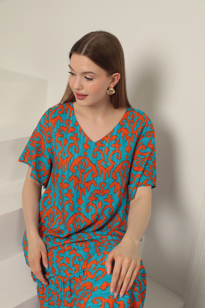 KKT Viscose Fabric Patterned Dress-Orange - Schiedam