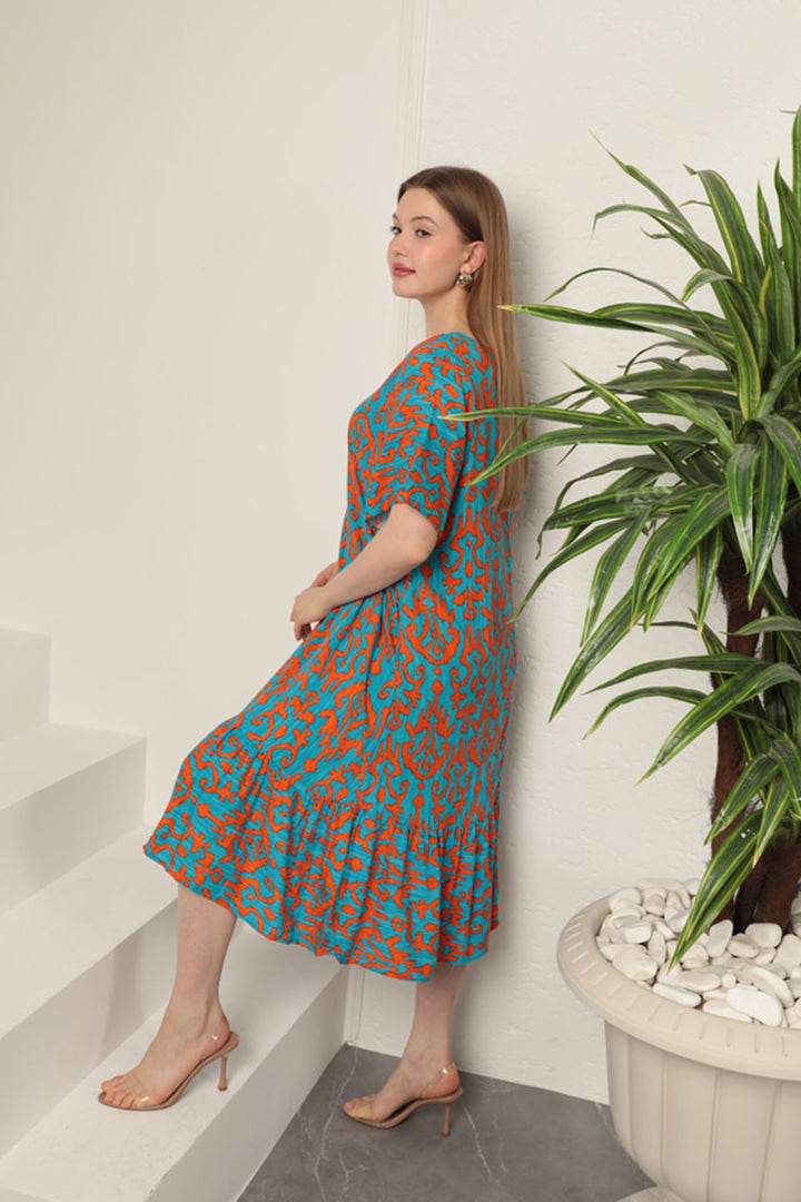 KKT Viscose Fabric Patterned Dress-Orange - Schiedam