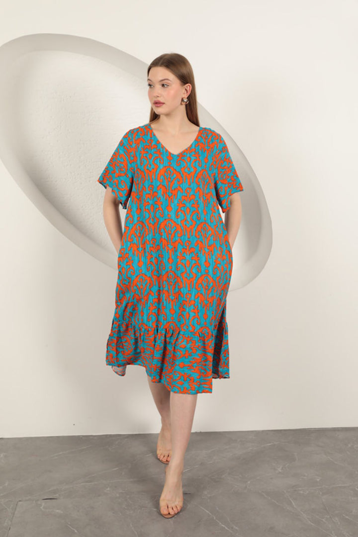 KKT Viscose Fabric Patterned Dress-Orange - Schiedam