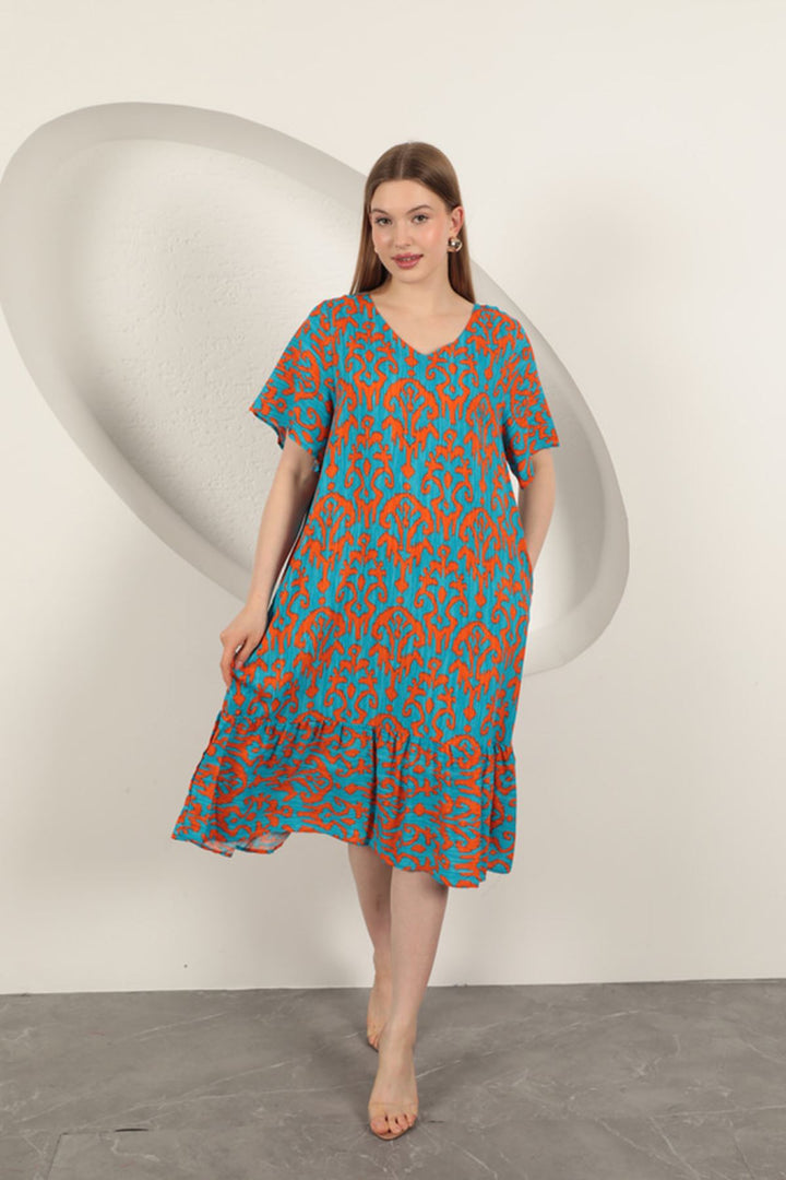 KKT Viscose Fabric Patterned Dress-Orange - Schiedam