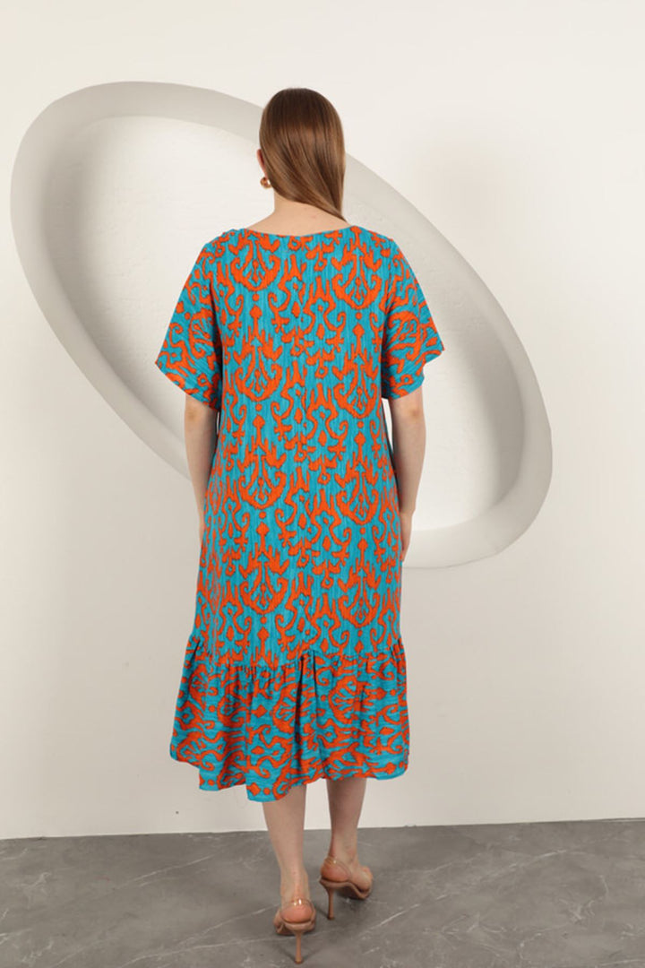 KKT Viscose Fabric Patterned Dress-Orange - Schiedam