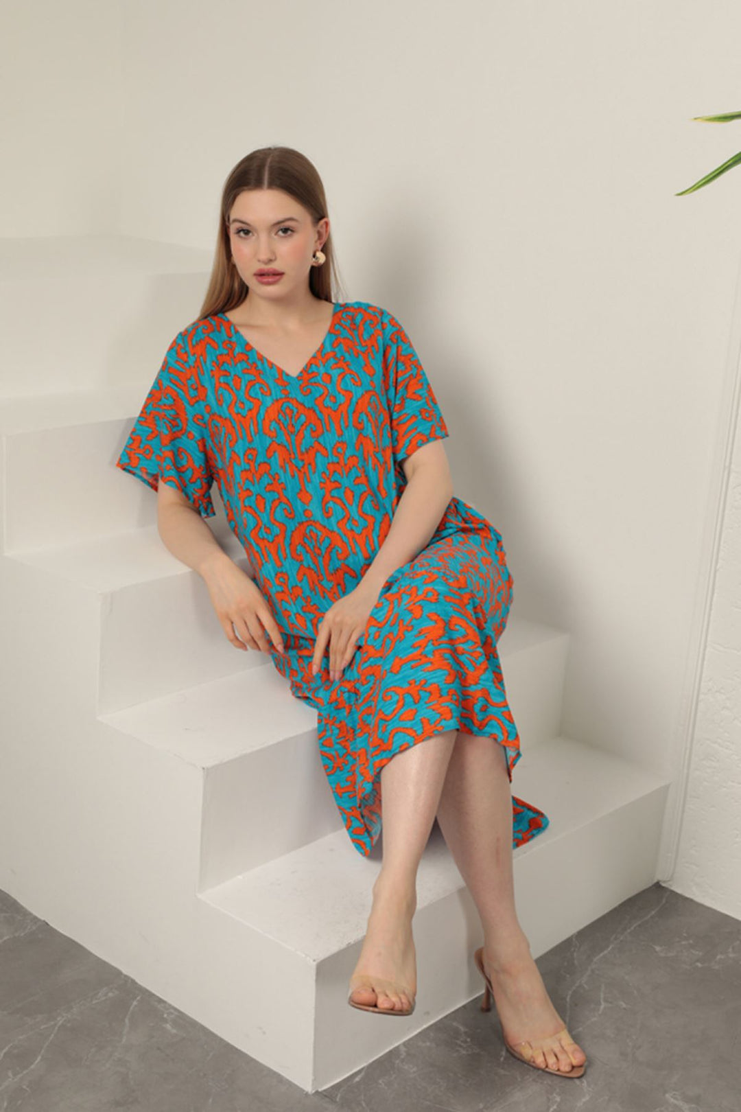 KKT Viscose Fabric Patterned Dress-Orange - Schiedam