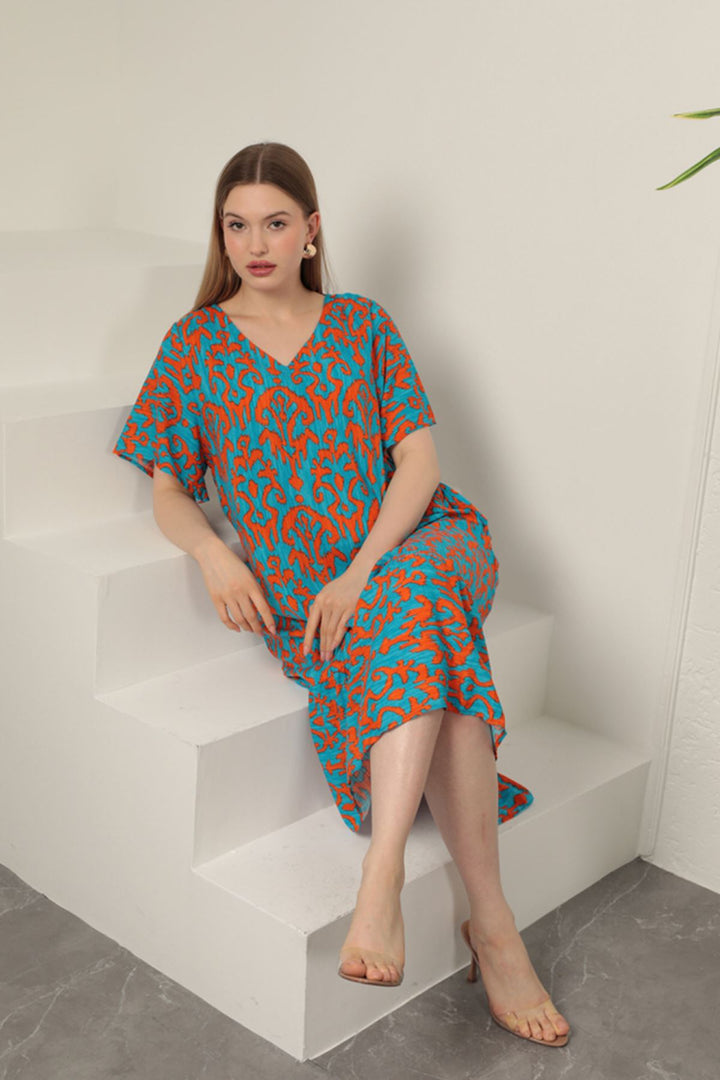 KKT Viscose Fabric Patterned Dress-Orange - Schiedam