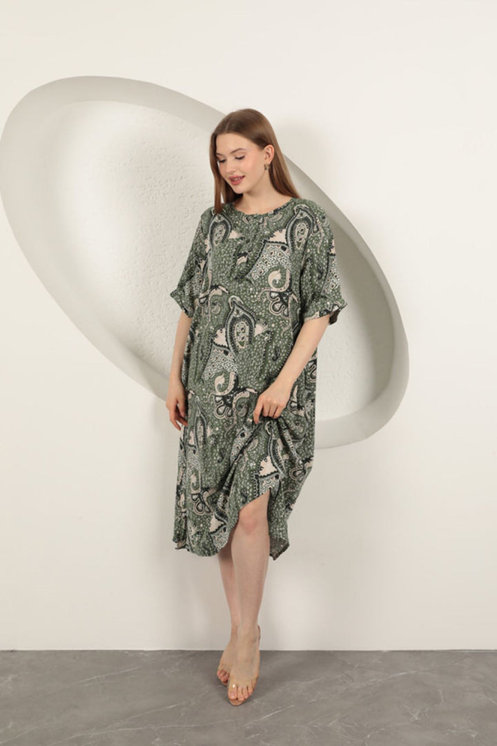 KKT Viscose Shawl Patterned Dress-Khaki - Huntsville
