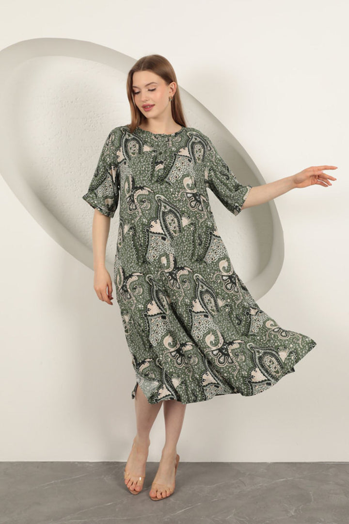 KKT Viscose Shawl Patterned Dress-Khaki - Huntsville